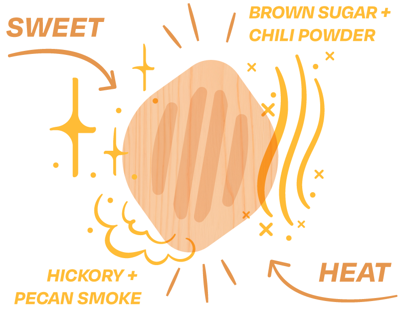 Illustrated sweet-heat candied pecan