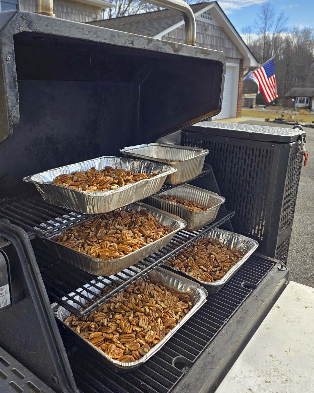 Smoking Sweet Heat Pecans in the grill